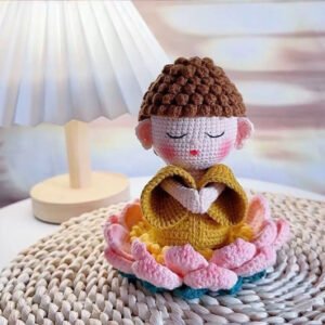 Handmade Meditating Monk Ornament with Lotus
