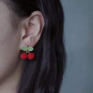 Woknit Cherry Bloom – Crochet Cherry Earrings